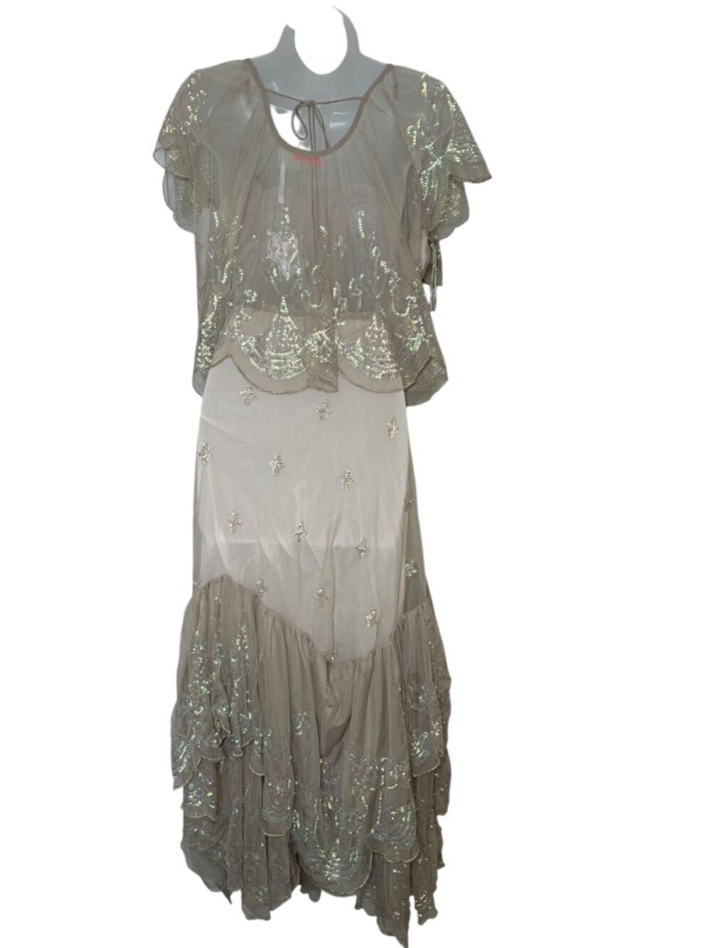 Free People Ciara Shimmer Sequin Sheer Midi Skirt Set L NWT - Picture 5 of 11